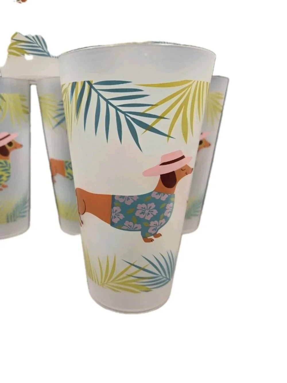 6 New Hawaiian Tropical Dachshund Plastic Indoor Outdoor Party Beverage Cup Set